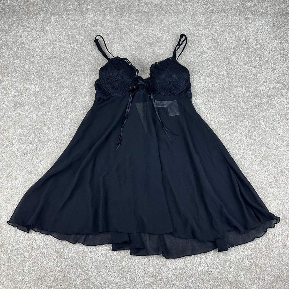 Vtg Y2K Coquette Goth Delicates Black Lace Mesh Babydoll Top Small Sheer Fairy